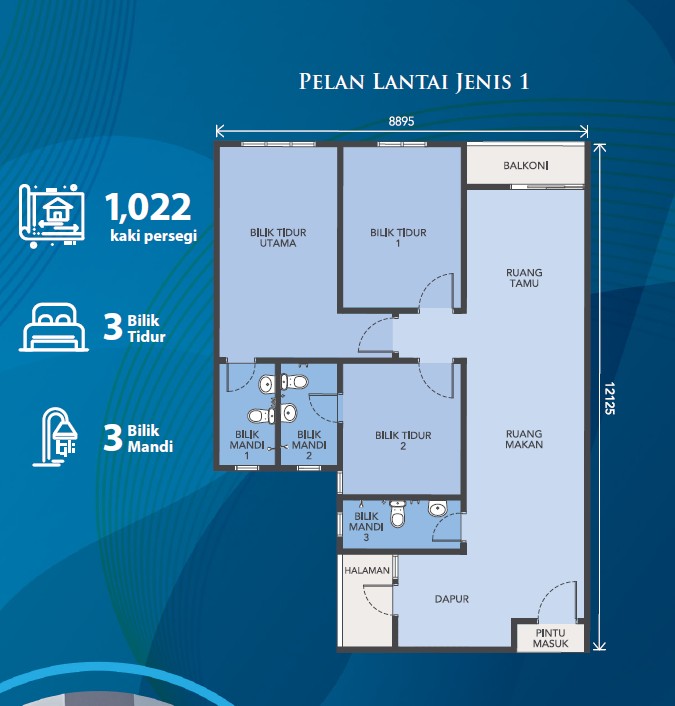 Pelan lantai Jenis 1 Rumah Selangorku Puncak Alam, Idaman Perdana